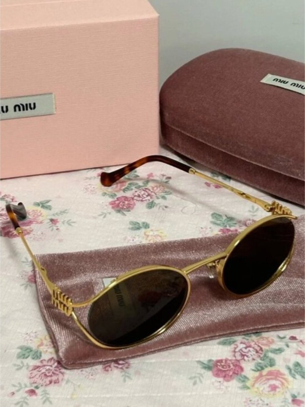Miu Miu Oval Gold Frame Sunglasses - Picture 2 of 7